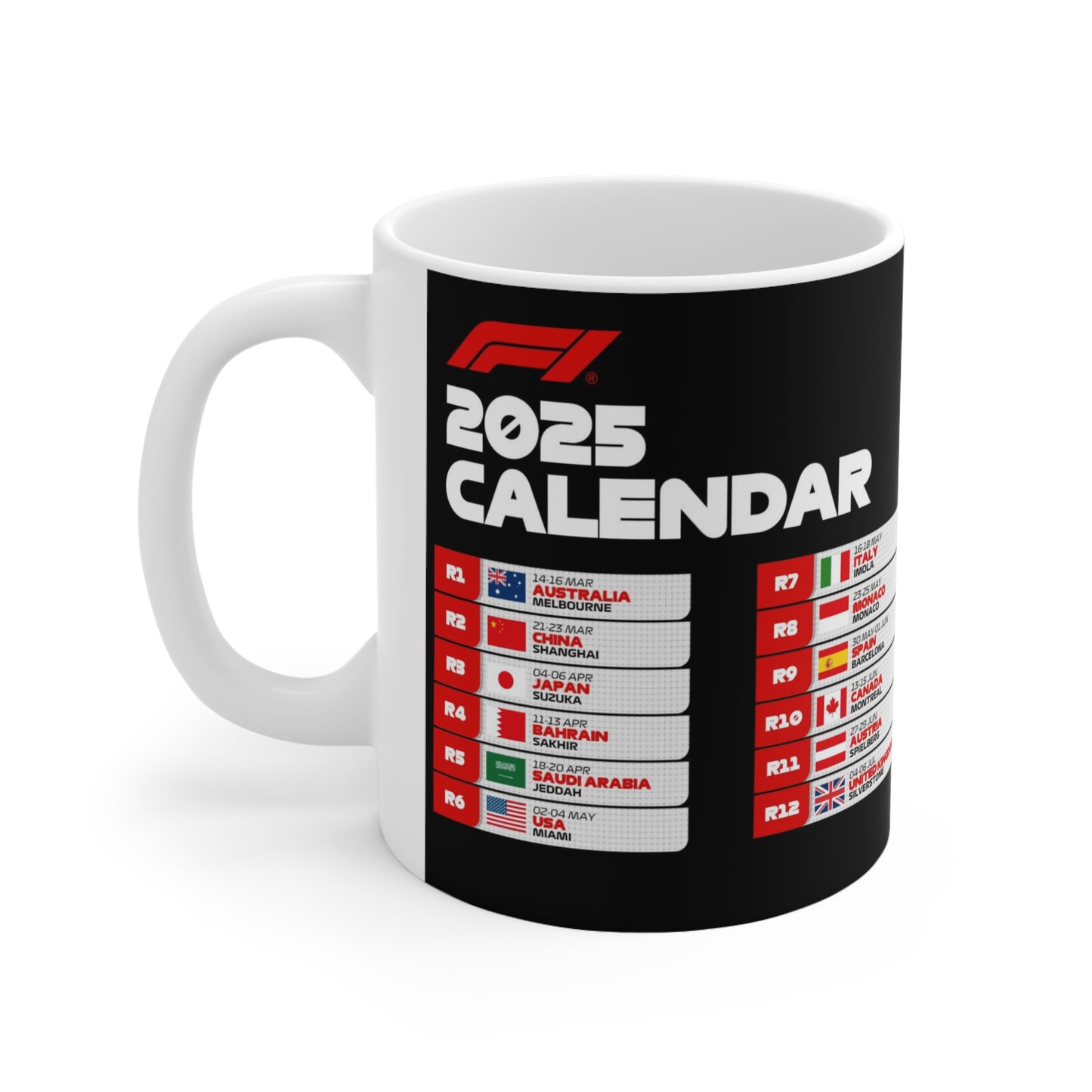 F1 2025 Race calender mug